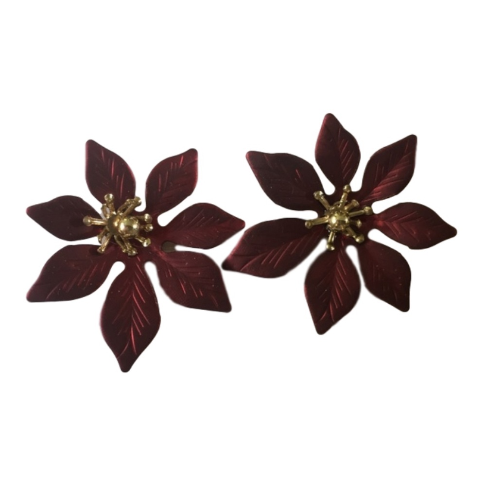 Vintage Red Poinsettia Earrings - Picture 1 of 8